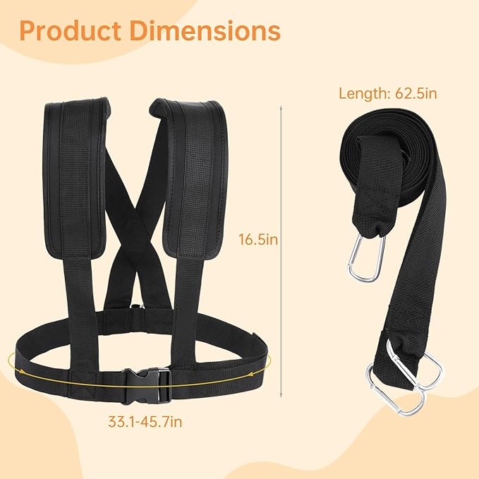 Sled Harness for Exercise, Physical Football Running Resistance Training Rope Kit Tire Pulling Harness Fitness Exercise Workout Assistance Equipment Trainer with Adjustable Padded Shoulder Strap