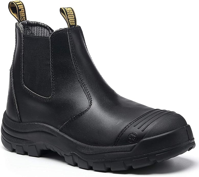 DIIG Work Boots for Men, Steel/Soft Toe Waterproof Working Boots, Slip Resistant Anti-Static Slip-on Safety Working Shoes