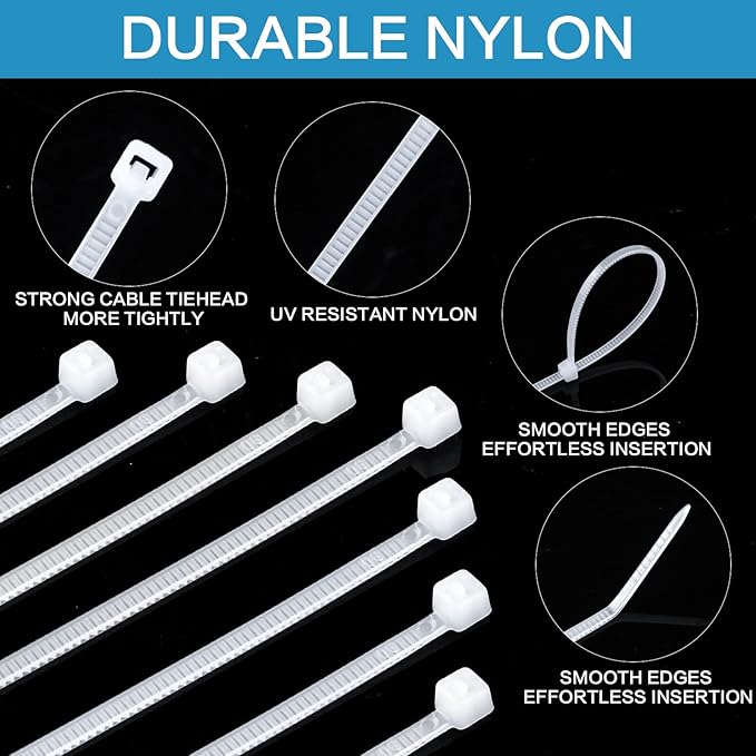 1000 Pcs White Zip Ties, 4 Inch Small Clear Self-Locking Nylon Cable Ties, Plastic Premium Thin Wraps Wire Ties for Indoor and Outdoor