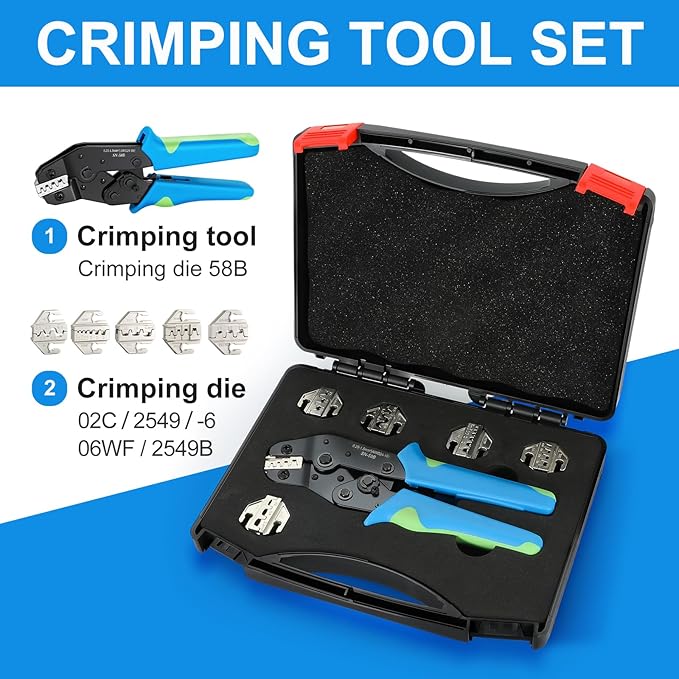 6PCS Crimping Tool Set - Ratchet Wire Crimper Tool for Heat Shrink,Insulated Nylon,Non-Insulated,Open Barrel Terminals,Ferrule Wire End,Solar Connectors