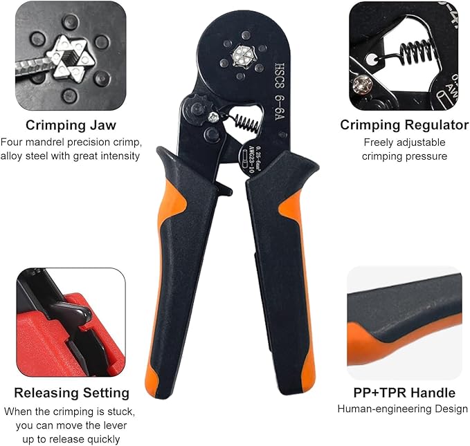 201PCS Ferrule Crimping Tool Kit, AWG23-10 Self-adjustable Ratchet Wire Crimping Tool Kit Crimper Plier Set with 200PCS Wire Terminals Crimping Connectors Wire End Ferrules Terminals
