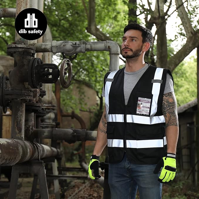 Dib Safety Reflective Vest ANSI Class 2, High Visibility Vest with Pockets and Zipper, Construction Work, Hi Vis