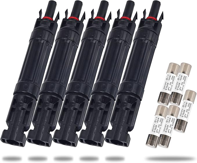 15A Solar Fuse Holder Inline with Male and Female Connector for Solar Panel and Solar Controller, Waterproof Solar Fuse Connector, Solar Surge Protection Device 5pcs