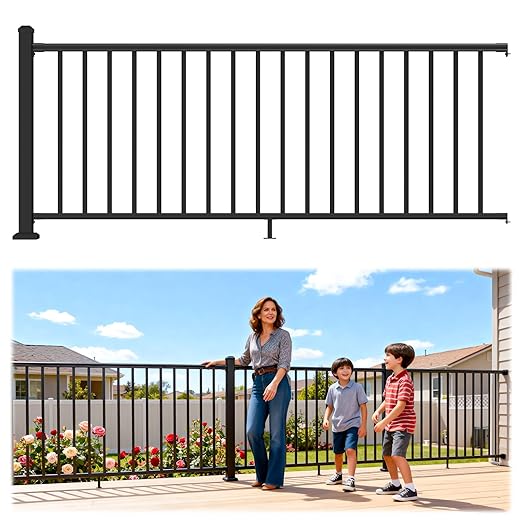 Egadis 36 in. H x 7 ft. W Porch and Deck Railing Kit, Aluminum Railing Kit, Black Textured AAMA 2604 Powder-Coat Finish Rail System for Outdoor Decks, Porches & Balconies (1 Post, 1 Panel)