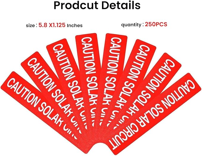 250 PCS Caution Solar Circuit Stickers - CDXHOME Photovoltaic PV Warning Labels, Waterproof UV Resistant Vinyl with Strong Adhesive, for Code-Compliant Marking