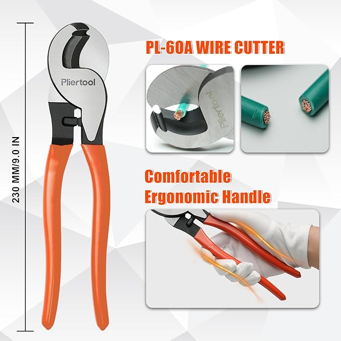 Battery Cable Crimper Tool For AWG 10-1/0 Gauge Electrical Lug with 60PCS Copper Wire Lugs, Battery Terminal Connectors with Cable Cutter, Wire Crimping Tool For Heavy Duty Copper Wire Lugs