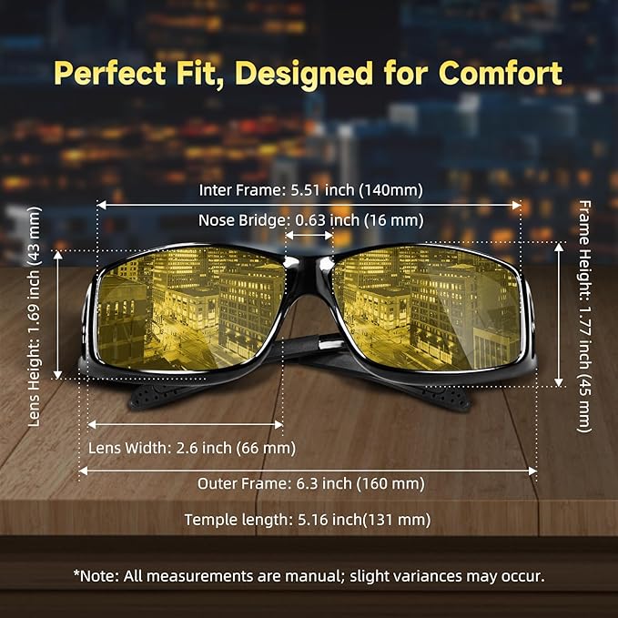 Night Driving Glasses Night Vision Glasses Fit Over Glasses Polarized Anti-Glare UV400 Gift for Men Women
