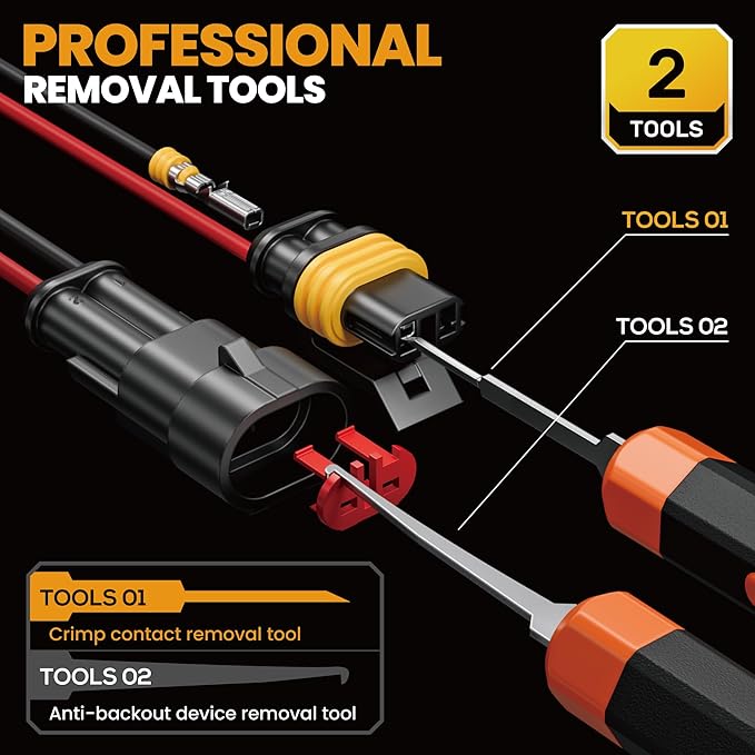 SOMELINE Waterproof Automotive Connector Crimping Tool Kit, 1/2/3/4/5 Pin Waterproof Wire Connectors, with 22-14 AWG Ratchet Crimping Tool and Terminal Removal Tool, for Car/Motorcycle/Boat