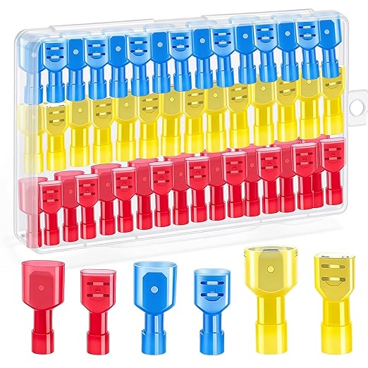 Twidec/50PCS Nylon Spade Connectors Kit 22-10 Gauge Male and Female Wire Spade Terminal Quick Disconnect Fully Insulated Wire Crimp Connector for Automotive Marine