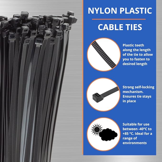 GTSE Black Zip Ties 4+6+8+12+14 Inch, 500 Pack, 18lb & 40lb Strength, UV Resistant Small Nylon Cable Ties, Self-Locking Tie Wraps