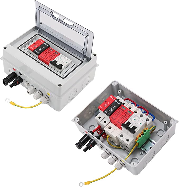 VOU 600V Solar DC PV Combiner Box for Solar Panel,1 String with Lightning Arrester Connector for On/Off Grid Solar Panel System,1 Input 1 Out 15A Rated Current Fuse,63A Circuit Breaker,Waterproof