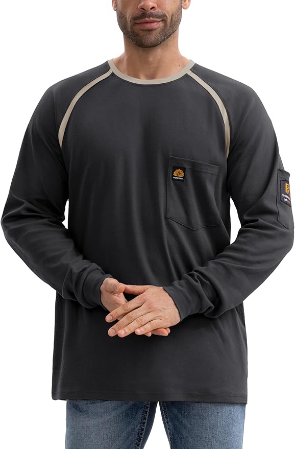 WORKWEYA 6.5oz Men's FR Shirts NFPA 2112 Lightweight Cotton Fire Retardant Shirt