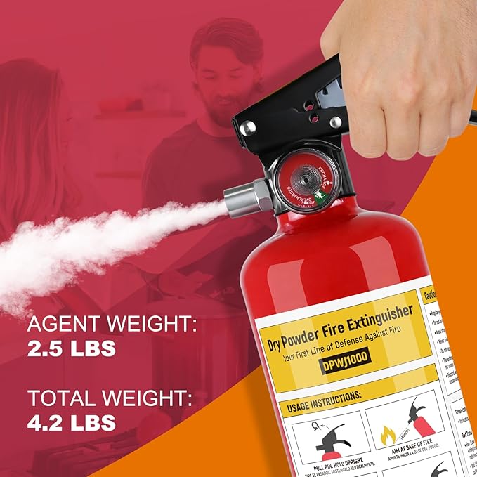 2Pack ABC Fire Extinguisher for Home, 1-A:10-B:C Rated Dry Chemical Extinguisher, Extintor Para Carro Fire Safety Equipment with Quick-Release Handle for Kitchen, Business, Vehicle