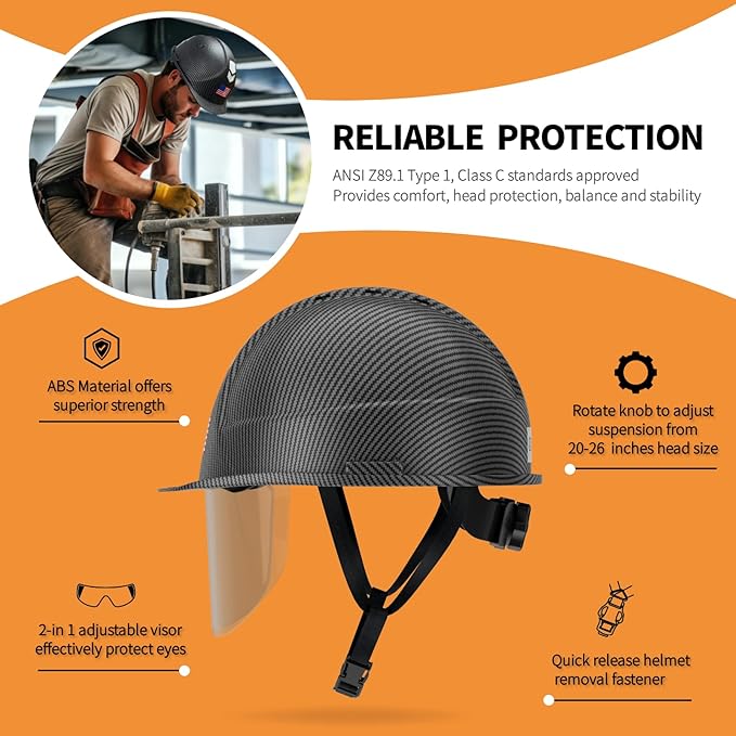 Reflective Safety Hard Hat with Visor,Vented Protection Construction Hard Hat,ANSI Z89.1& OSHA Approved Safety Helmet