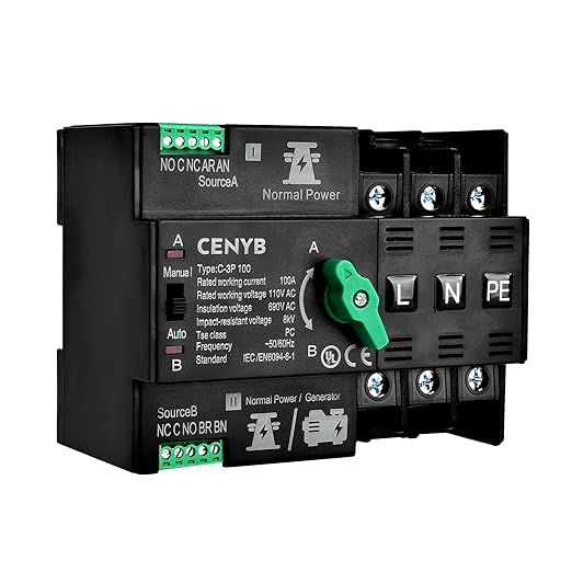 Automatic/Manual Transfer Switch for Home Generator 3P 100A AC110V Uninterrupted Power Supply DIN Rail Mount Toggle Changeover Module
