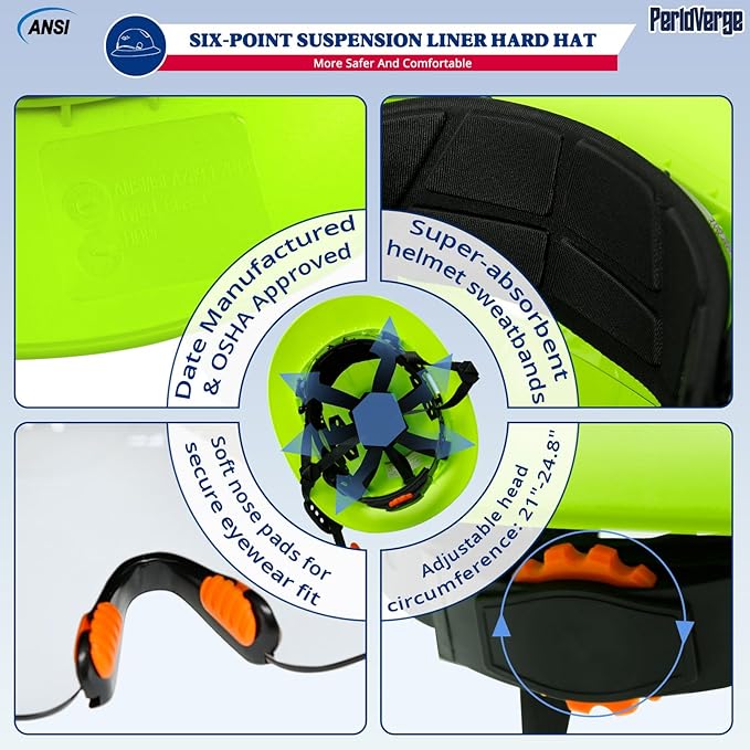 Full Brim Hard Hats Construction OSHA Approved with Visor-Vented Hard Hat with Neck Gaiter with Ear Loops,Safety Hard Hats for Men with Chin Strap ANSI Z89.1 Type 1 Class C,6-pt Suspension