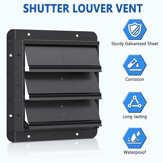 14 Inch Aluminum Automatic Shutter Louver Vent (No Fan Blades and Motor) for Home Attics, Workshops, Barn, Greenhouse