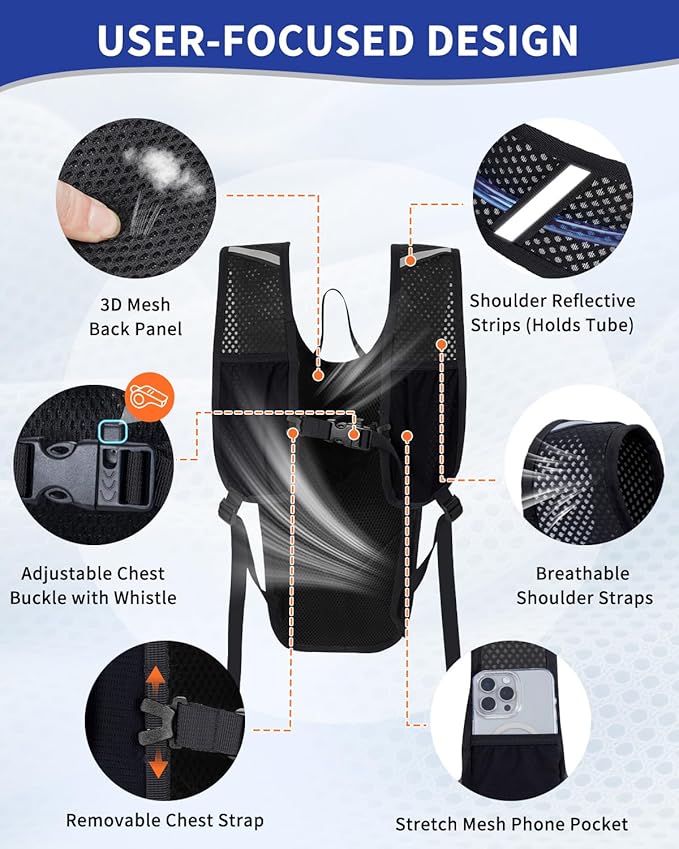 sportsnew Hydration Backpack with 2L Water Bladder, 6L Lightweight Water Backpack for Hiking, Running and Cycling, Hydro Pack for Men Women