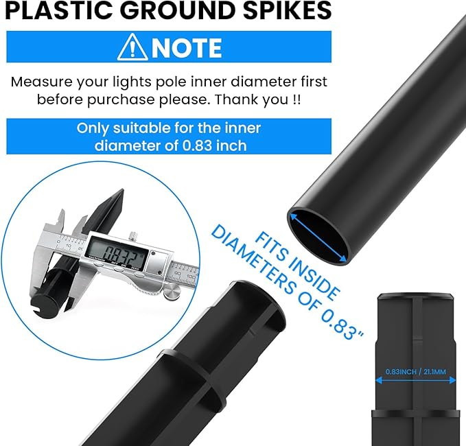 SDTC Tech 6-Pack ABS Ground Spikes (Only Fit for Round Pole of 0.83" Inside Diameter) Solar Torch Light Garden Plastic Ground Stakes for Garden Light Pathway Markers, 8.2 Inch Length