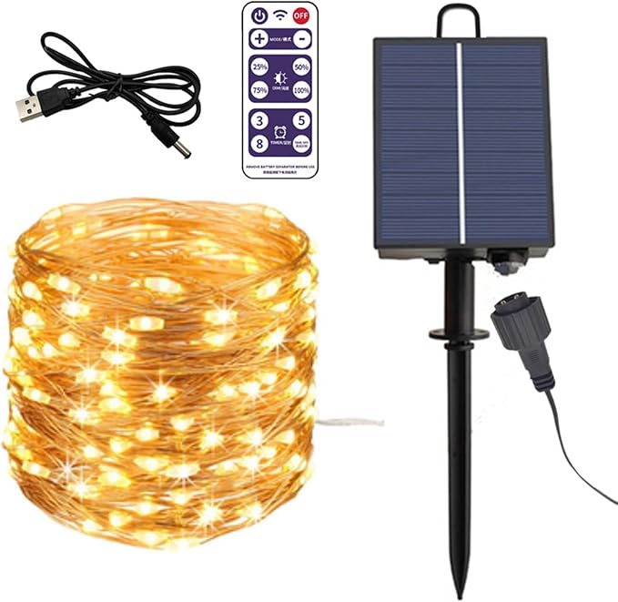 ZPSHYD Solar Battery Box for LED String Lights, Outdoor String Lights Control Panel with DC Charging 8 Remote Control Modes Pack Powered Lithium Panel Light w/Remote Control (3V)