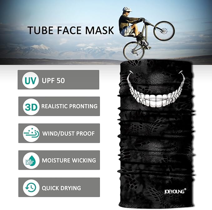 JOEYOUNG Skull Face Mask UV Sun Dust Neck Gaiter Bandana Headwear Motorcycle