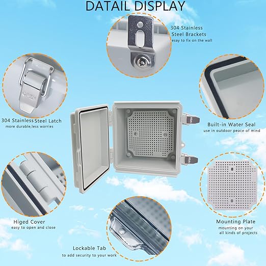 Electrical Box, Outdoor Waterproof Box IP67 Junction Box with Mounting Plate,ABS Plastic Project Box Power Cord Enclosure Grey 5.9" Dx5.9 Wx3.5 H