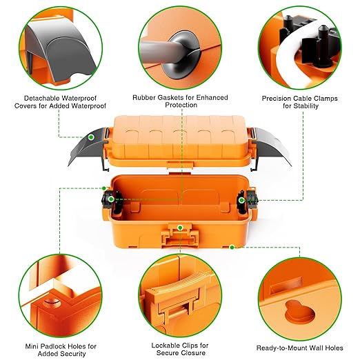 Flemoon [2 Pack] IP55 Small Outdoor Electrical Box Waterproof (Inner 5.9 x 3.2 x 1.8inch), Extension Cord Cover with Detachable Awning Covers for Plug, Outlet, Holiday Lights, Orange