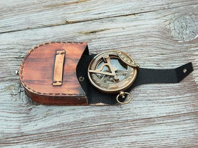 Compass Gift for Mom/Dad, Antique Nautical Directional Magnetic Sundial Pocket Compass Gifts for Women/Men with Leather Case or Wooden Box, Baptism 2026 Communion Christian Luxury Gift, Anniversary