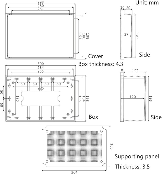 Zulkit Junction Box ABS Plastic Dustproof Waterproof IP65 Electrical Boxes Hinged Shell Outdoor Universal Project Enclosure Grey Clear Cover With Mounting Plate 11.8 x 7.9 x 6.3 inch (300x200x160mm)