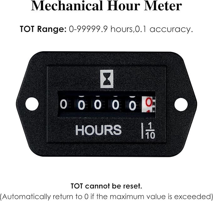Jayron JR-HM002 DC 6-80V Snap in Mechanical Hour Meter for DC Powered Equipment Such as Fork Lifts,Golf Carts,Generator,ATV,Lawn Mower,Floor Care Equipment,and Any Other Battery Powered Equipment