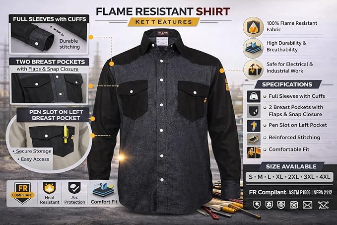 Just In Trend │Flame Resistant FR Shirt - 88/12 - Western Style - Two Tone
