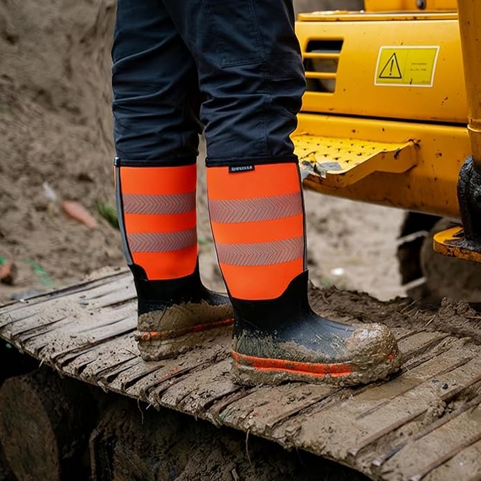 Men's Steel Toe Rubber Work Boots, Waterproof Neoprene Safety Boots with Puncture Proof Midsole - Oil & Chemical Resistant, Reflective High-Vis for Construction, Concrete, Roadwork