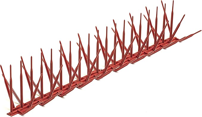 Bird B Gone - Brick Red Plastic Anti Bird Spikes (50') - Humane Deterrent - Stops Pigeons & Birds from Roosting - UV-Stabilized Polycarbonate - for Rooftops, Ledges, Fences, Etc - Made in USA