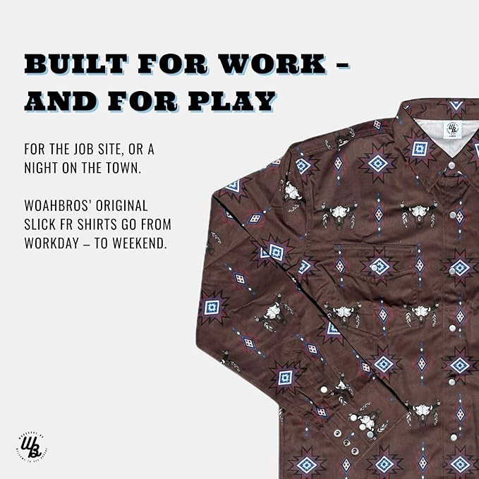 WoahBros FR Shirts for Men, 8oz Midweight Flame Resistant Welding Shirt, 100% Cotton, Pearl Snap Buttons - CAT2/NFPA2112