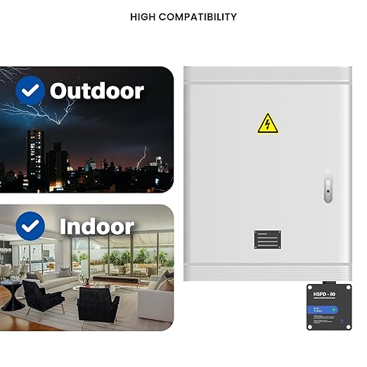 HSPD Square Whole Home Surge Protective Device, Type 1 SPD, Whole House Surge Protector, AC Surge Protection, 120/240VAC (HSPD-80)