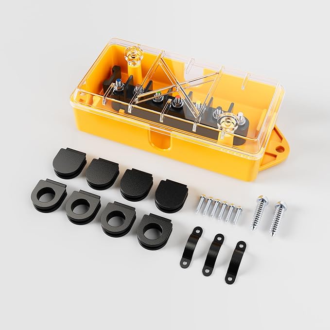 MECMO 7 Way Trailer Wire Junction Box Clear Cover Color-Coded 7 Pin Terminal Studs, Heavy Duty 7 Gang Trailer Wiring Connector Weatherproof Electrical Junction Box for Rewiring RV Camper Trailer Light