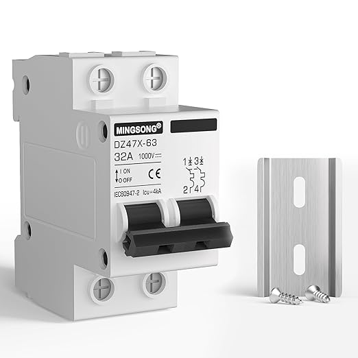 DC Solar Panels Disconnect Switch 32 Amp Solar Shut Off Switch 1000V 2 Poles Small Miniature Circuit Breaker for PV Homes