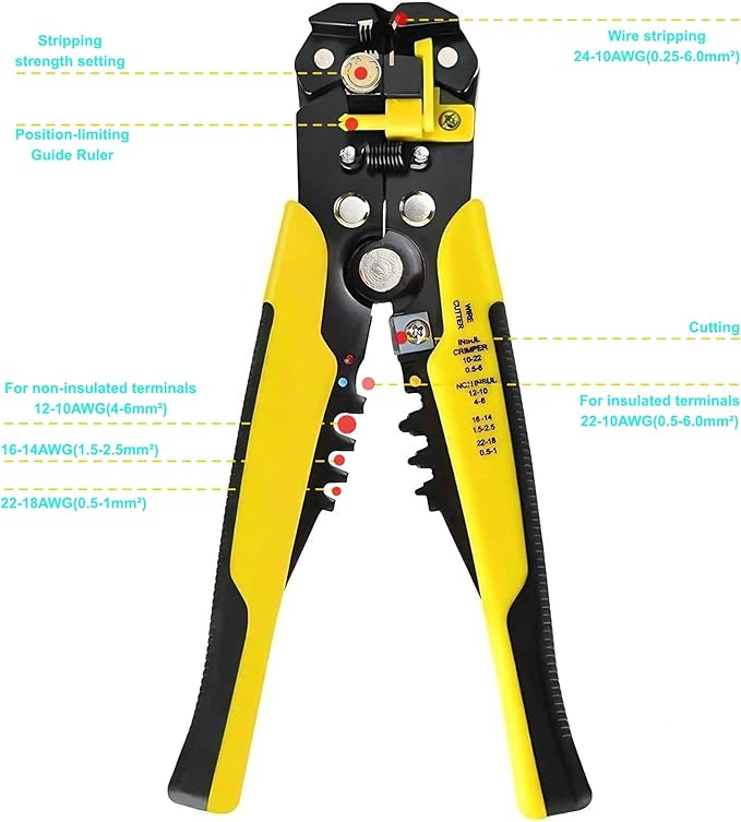 3 in 1 Wire Strippers - Self-Adjusting Wire Stripper Tool with Wire Cutters & Crimping Tool, Heavy Duty Electrical Wire Strippers for 10-24 AWG Copper/Aluminum/Cable Wire