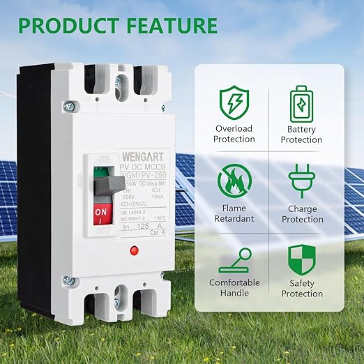 WENGART DC MCCB 500VDC WGM1PV-250,125Amp Solar PV Disconnect Switch,2P Heavy Duty Molded Case Breaker with Arc Chutes for Solar Energy Systems,ESS & Battery Protection