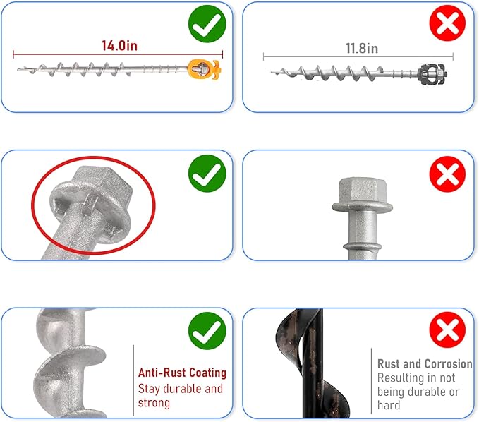 4 PCS Screw in Tent Stakes for Women Men - Ground Anchors for Sand, Canopy, Trampolines, Camping Aluminium Heavy Duty Rust Prevention Pegs Drillable Lightweight Safe - Silvery 14 inch