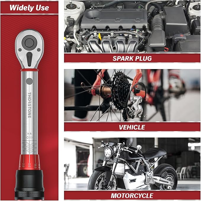 Thorstone 1/4 Torque Wrench, 20-200 in.-lb./ 2.26~22.6Nm Dual-Direction Adjustable Micrometer Click Torque Wrench, 72-Tooth Gear, ±2% Clockwise High Accuracy Reversible Dual Range Scales