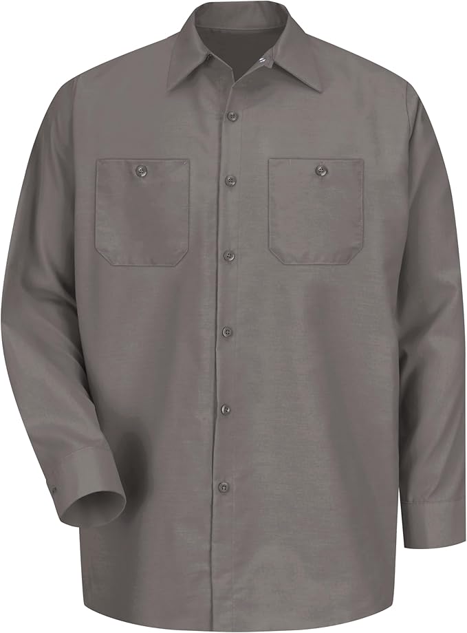 Red Kap Men's Long Sleeve Industrial Work Shirt | Moisture Wicking Button Up, Wrinkle Resistance Fights Fading & Stains
