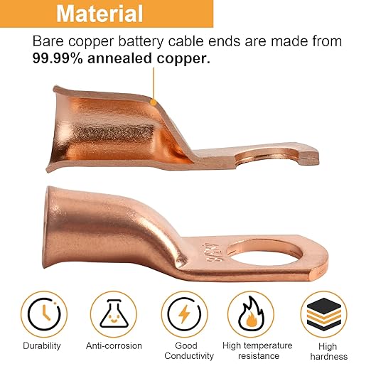 1/0 AWG 5/16" Stud (10 pcs.), Heavy Duty Battery Ring Terminal 1/0 Gauge Wire Connectors 1/0 AWG Battery Cable lugs 5/16 Bare Copper Wire Lugs
