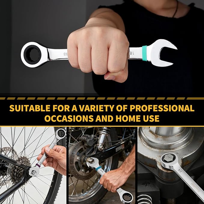 Ratcheting Wrench Set, 23PCS Combination Wrench Sets, Wrench Set Metric and Standard & SAE, 6-18mm & 1/4" to 3/4" with Color Ring, Ratchet Set With Roll Up Pouch, CRV Socket Mechanic Tool Sets