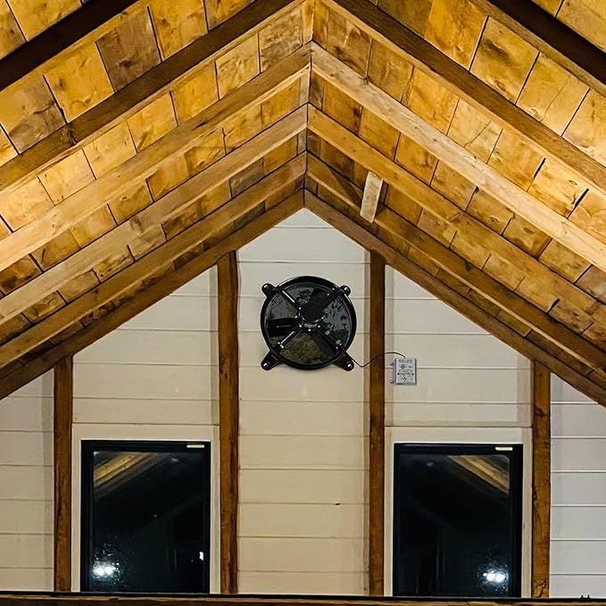 Simple Deluxe 16 Inch Mount Fan Attic Gable Ventilator with Adjustable Temperature Thermostat, 2065 CFM, Black,2-Pack (16 Inch Gable Mount Fan)