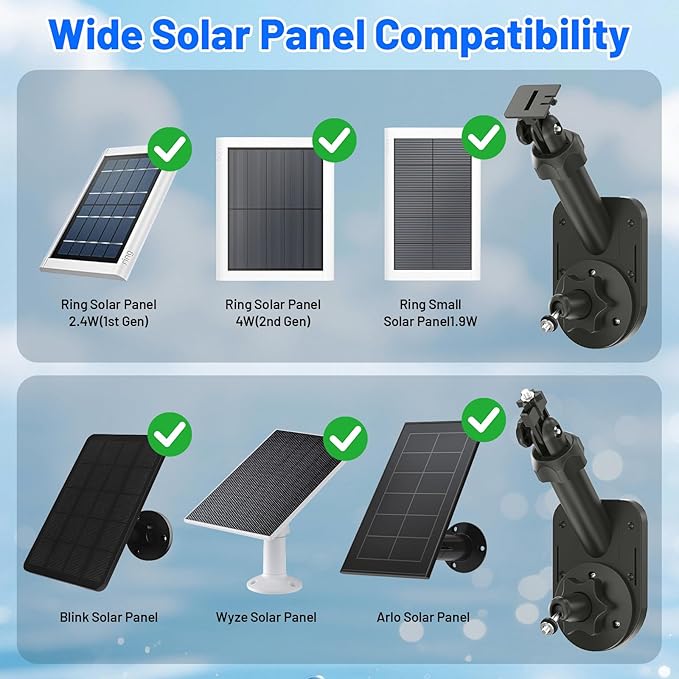 Universal 2-in-1 Wall Mount for Solar Panel & Camera-Compatible with Ring Stick Up Cam/Spotlight Cam/Plus/Pro(Battery), Blink, Arlo, Eufy, Wyze-Adjustable Solar Panel Mount with 360° Rotation Black