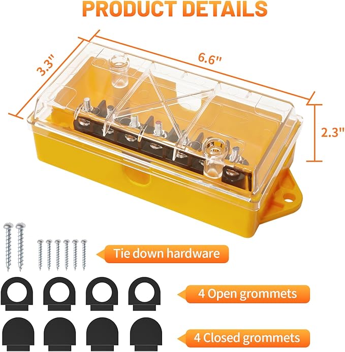MECMO 7 Way Trailer Wire Junction Box Clear Cover Color-Coded 7 Pin Terminal Studs, Heavy Duty 7 Gang Trailer Wiring Connector Weatherproof Electrical Junction Box for Rewiring RV Camper Trailer Light