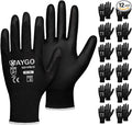 KAYGO Work Gloves for Men and Women,12 Pairs Seamless Knit PU Coated Safety Gloves, with Smooth Grip on Palm and Fingers, Ideal for Light Warehouse, Manufacturing, Gardening, KG11P (XL, Black)