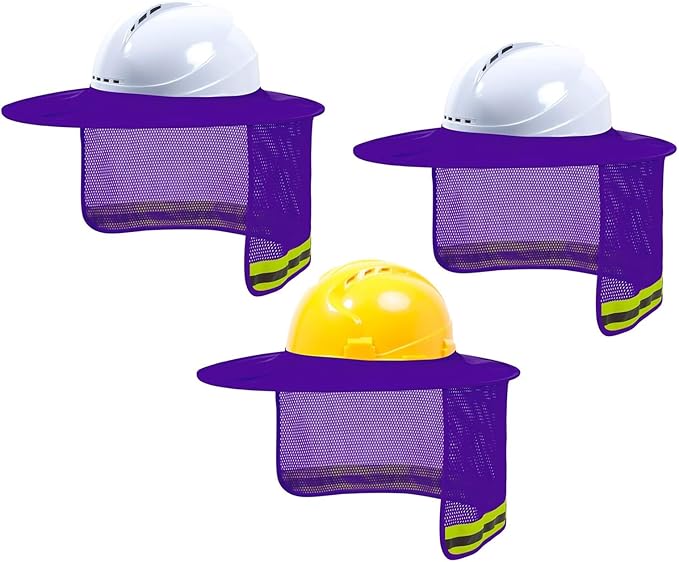 TCCFCCT Hard Hat Sun Shade Full Brim, Mesh High Visibility Hard Hat Visor Neck Shade Accessories, (Hats Not Included), Purple 3 Packs