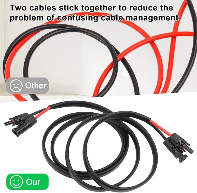 10 AWG Solar Extension Cable 50FT, Flexible Solar Panel Wire with Male to Female Connector Parallel Tinned Copper Wire for Solar Panel, Automotive, RV, Boat, Outdoors